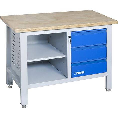 Werkbank mit Holzplatte und 1200 mm Kommode Fervi b009/a1