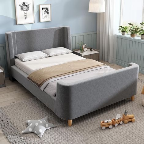 Lit Enfant 90x200 - Lit Fille​ avec Motif ou Forme en Forme d'étoiles- Charge maximale 150 kg - sans Matelas, Samt Beige - Adapté aux Enfants et Adolescents (1/5)