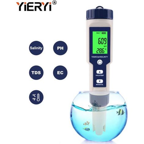 Testeur Numérique Eau - PH TDS EC Température - Pour Piscine Aquarium - 4-en-1 - Affichage LCD - Précision ±0.1 pH ±2% - 1 Pièce