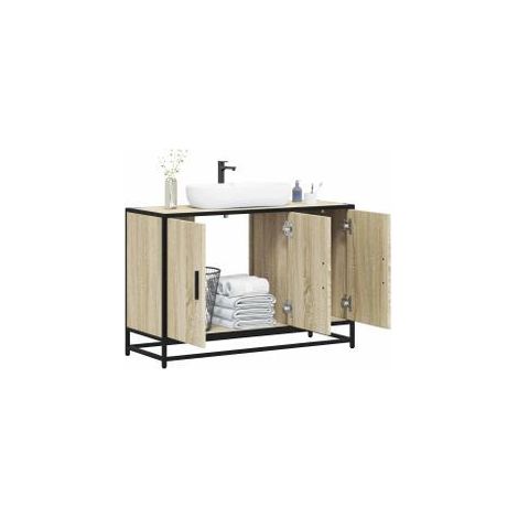 Armoire de lavabo de salle de bain chêne sonoma 90x33x60 (1/5)