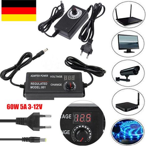 Alimentation réglable 3–12 V DC 5 A 60 W avec prise UE (1/5)