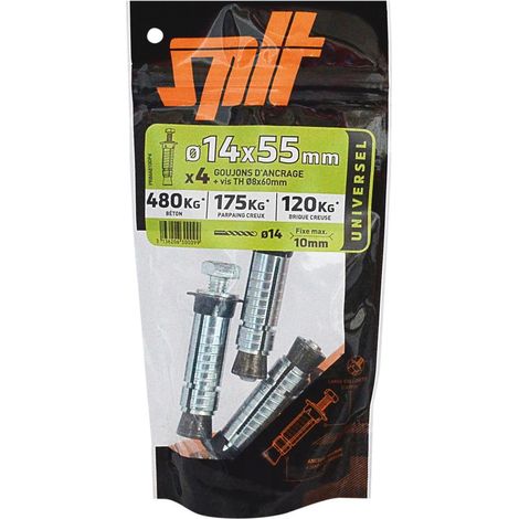 Paquete de 4 tacos de pared SPIT Prima con tornillos, 14 x 55 mm SPIT