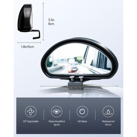 Specchietto retrovisore per angolo cieco in 2 pezzi per tutte le auto - Specchio convesso ad angolo regolabile (1/3)
