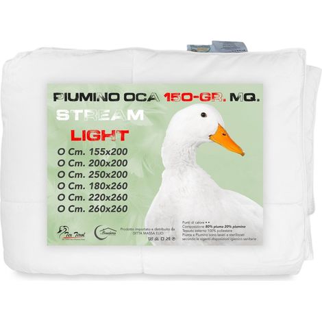 PIUMINO OCA Stream ESTIVO Leggero 150 GR. 80% PIUMA OCA 20% PIUMINO OCA Bianco MATRIMONIALE MAXI CM. 250X220