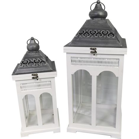 Lanterna legno metallo 1-2 bianco argento quadro cm27x27h63