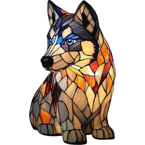 Buntglas-Husky-Lampe, niedliches Nachtlicht aus Kunstharz in Form eines Huskys, ideale Nachttischlampe für Schlafzimmer, Wohnzimmer oder als Geschenk. (1/5)