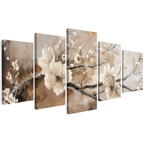 MULTI-PANEL WALL ART Set of 5 Blossom - Beige - Abstract - Flowers 100x50 cm