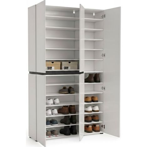Zapatero Valletta, Mueble para 58 pares, 20 estantes Made in Italy, 5 puertas, 120x34x200h cm Blanco Brillante