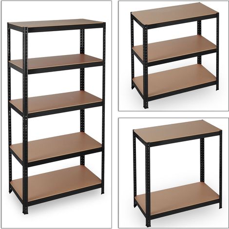 Étagère charge lourde meuble de rangement à clip cave charge garage 180 cm acier MDF noir