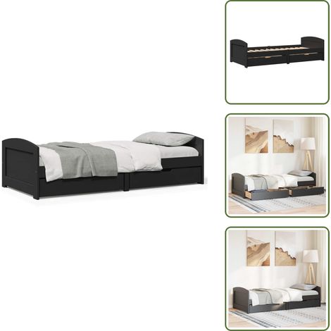 The Living Store Dormeuse con 2 Cassetti senza Materasso Nero 90x200 cm IRUN - Divano letto
