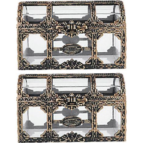 Set aus 2 kleinen, transparenten Schatztruhen aus Kunststoff, Schmuckkästchen im Piratenstil aus Kristall – 10,50 x 8,00 x 6,50 cm (1/4)