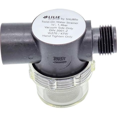 Shurflo Pumpenwasserfilter, transparentes Gehäuse, 1/2"-Gewinde, Schmutzschutz (1/5)