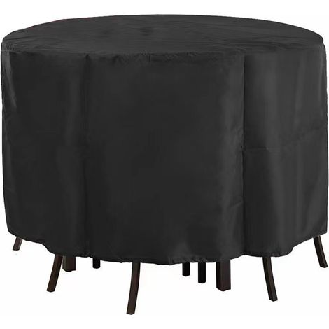 Housse de protection pour table et chaises de bar rondes de 228 cm, housse de protection pour table de bar ronde d'extérieur, housse imperméable pour meubles de patio - 228 x 109 cm, noire (1/4)