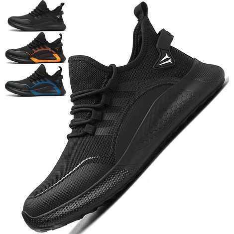Calzado de seguridad AIDUCHO para hombre y mujer con puntera de acero, zapatillas de seguridad ligeras y cómodas, calzado de trabajo resistente a golpes y pinchazos, color negro - Talla 45 (1/5)