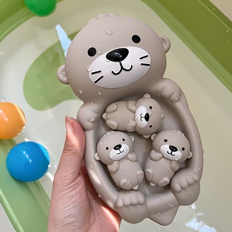 Ensemble de jouets de bain flottants en forme d'animaux - Ours gris et canard mignons, en plastique, sans piles, idéal pour s'amuser dans le bain (1/5)
