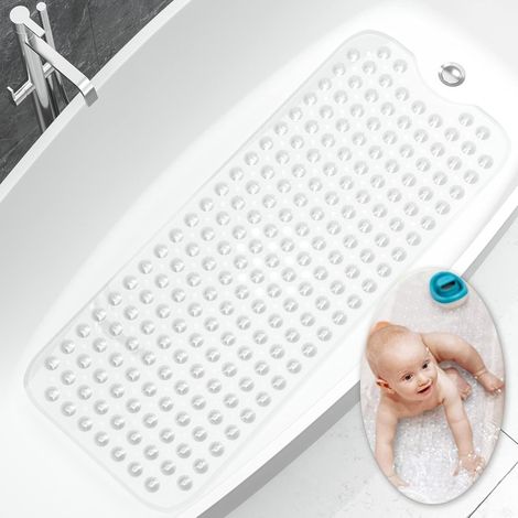 Non-slip bathroom mat, 100x40 cm, extra long and durable (transparent), safe and non-slip, antibacterial design, with strong suction cups (1/5)