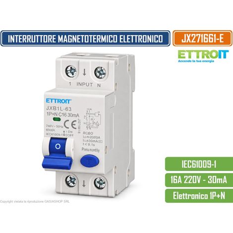 ETTROIT JX271661-E INTERRUTTORE MAGNETOTERMICO DIFFERENZIALE SALVAVITA ELETTRONICO RCBO 1P+N 16A C16 30MA 6KA 240V 2 MODULI DIN (1/4)