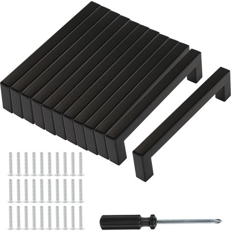 Lot de 12 poignées de meuble noires avec espacement des trous de 128 mm, poignées d'armoire avec vis et outils d'installation, meubles, cuisine et décoration d'intérieur (1/5)