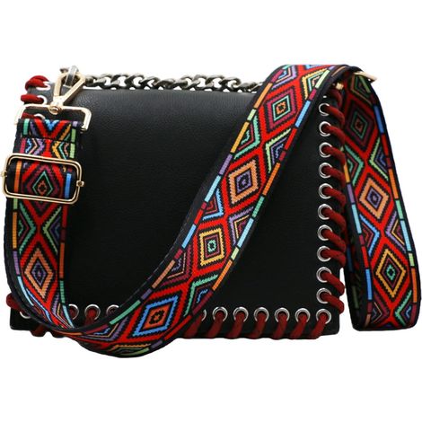 Bandoulière style bohème, largeur 3,8 cm, réglable de 74 à 134 cm, avec mousquetons, pour sacs à bandoulière, sacs à main, multicolore