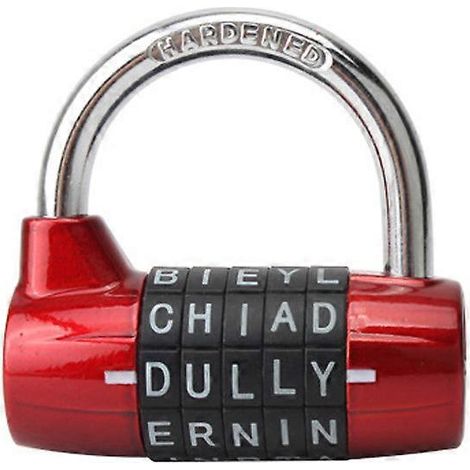 Cadenas de casier de gym, cadenas de sécurité robuste avec code, 5 lettres (rouge) (1/5)