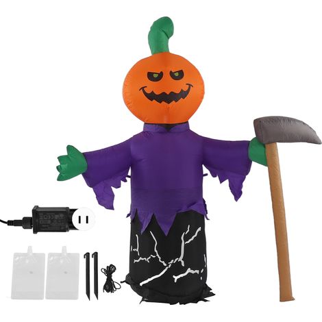 Décoration Halloween Gonflable 5 Pieds - Citrouille Mort et Hache, Imperméable IP44, Éclairage LED, pour Extérieur/Jardin, Prise US 100-240V (1/5)