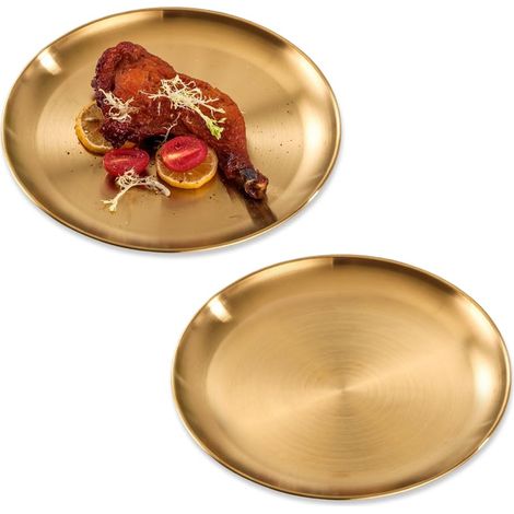 2 pcs Plateau ond Doé 20 cm, Plateau Acie Inoxydable Doé, Plateau Decoatif Table, Plateau Doee Metal,Plateau Bijoux Doé,Assiette Bougie,Plat ond Decoatif,Maquillage Plateau Cosmétique