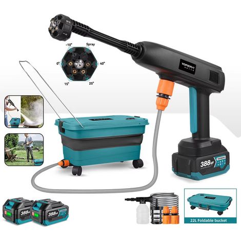 6 IN 1 pistolet de pulvérisation haute pression électrique pour voiture et jardin, avec seau pliable 22L, compatible broche batterie Makita (1/5)