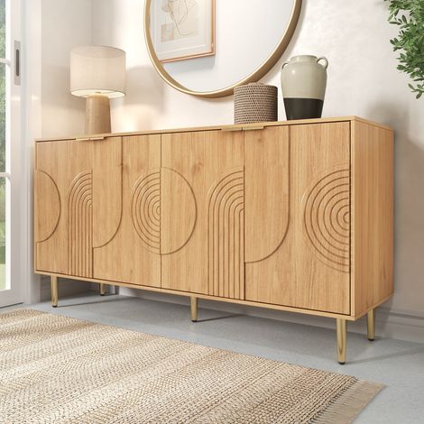 DESMIU Buffet et enfilade 4 portes avec étagères réglables, pour salon et salle à manger, en MDF naturel, 140 × 40 × 72 cm (1/5)