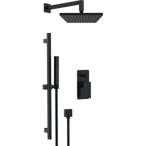 Set doccia quadro completo a incasso con saliscendi nero opaco - serie Absolute Misura soffione: 30 cm (1/3)