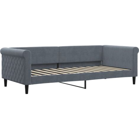 Lit simple，Lit adulte，Lit de repos sans matelas gris foncé 90x200 cm velours CFW10590 (1/5)