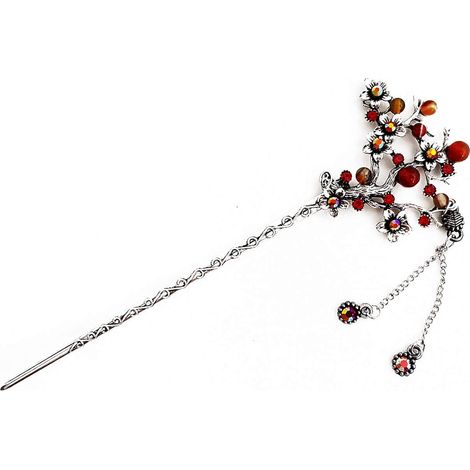 Pince à cheveux chinoise en alliage avec pompon scintillant, accessoire de coiffure vintage pour femmes et filles, multicolore. (1/3)