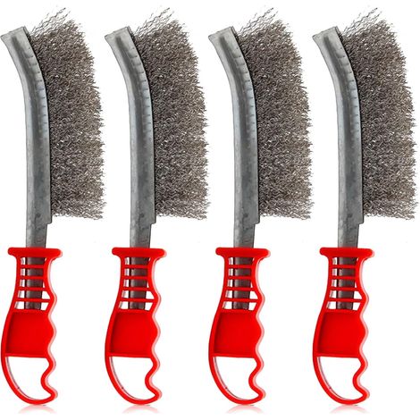 Lot de 4 Brosses Métalliques: Brosse Inox avec Poignée en Plastique, Brosses Manuelles à Main Ergonomiques, pour Décapage Rouille Contre Poussière Nettoyage de Soudure Slag (1/5)