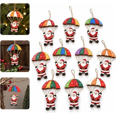 10 Pièces Ornements Suspendus de Père Noël en Bois Composite Coloré, Dimensions 12×9×4 cm, Décorations pour Jardin et Maison de Noël (1/5)