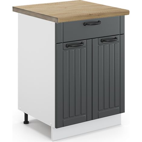 Meuble cuisine Fame-Line, Anthracite campagne, 60 cm avec tiroir, PT Chêne, Vicco