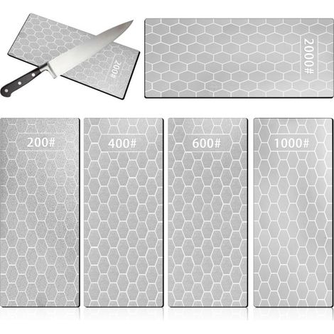 5-teiliges Diamant-Schärfstein-Set, Diamant-Messerschärfplatten, Körnung 200/400/600/1000/2000, Wabenstruktur mit rutschfester Unterseite für Scheren, Messer und Werkzeuge.