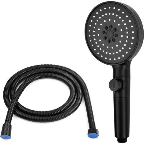 Pommeau de Douche Filtre Anticalcaire 5 Modes Haute Pression avec Arrêt d'Eau et Tuyau 1.5m Noir (1/4)
