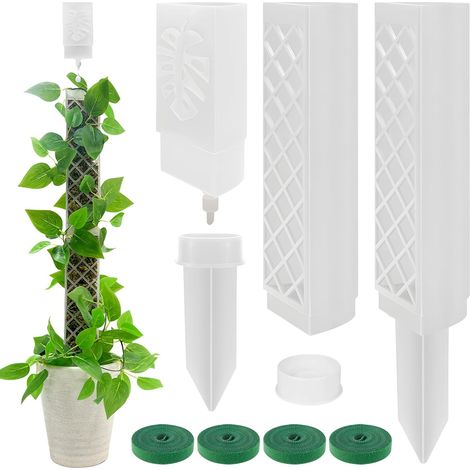 2 Pièces Tuteur Monstera, 24.5cm Tuteur Sphaigne avec 1 Séparateur pour Plantes, 1 Goutteur d'eau Réglable, 2 Piquets de Terre, 4 Bandes Ajustables pour Lierre, Monstera, Pothos (1/5)