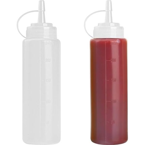Bouteille Sauce avec Bec Verseur 250ml (Lot de 2), Plastique Flacon pour Sauce Tomate & Huile Olive & Vinaigrette & Moutarde & Peinture, Récipient Sauce de Cuisine