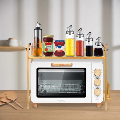 Supporto per Forno a Microonde, con 2 Ripiani, 4 Ganci ,Mensola Microonde, Organizzatore per Cucina, 52x30x35 cm (1/5)