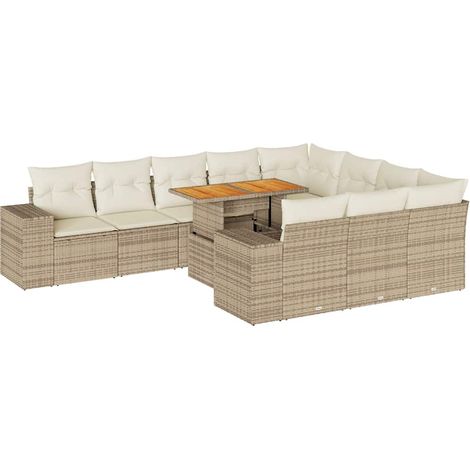 Maison Exclusive - Salon de jardin avec coussins 10pcs beige résine tressée acacia (1/5)