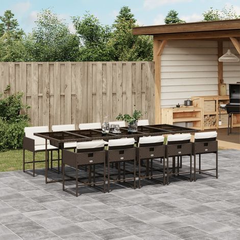 Set comedor de jardín 11 pzas y cojines ratán sintético marrón vidaXL