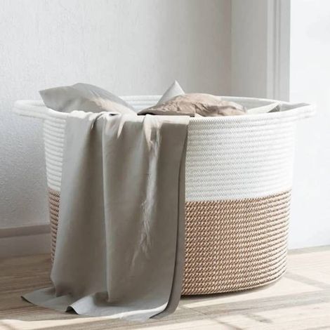 358472 Panier à linge marron et blanc 55x36 cm coton (1/5)