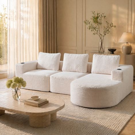 CHICFURN Divano angolare 258x171 cm in poliestere verde rétro con 3 cuscini e 2 portabicchieri (1/5)