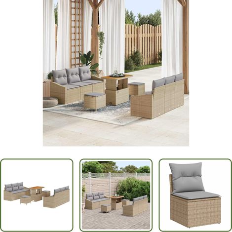 Canapé poly rotin - Ensemble de canapé de jardin 9 pcs Beige et Gris clair (1/5)