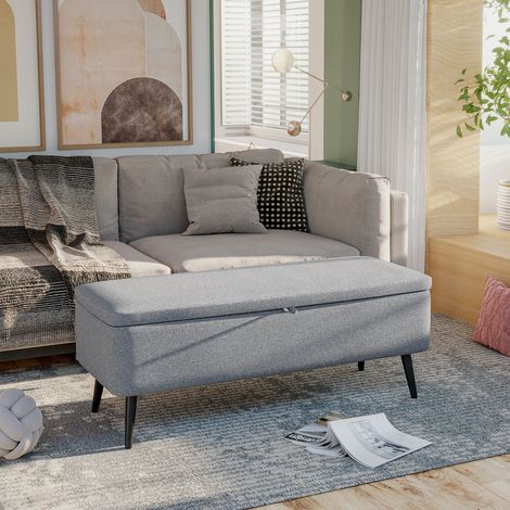 Banc de rangement en velours. Idéal pour les chambres, les salons et les entrées. 101 x 38,5 x 44,5 cm. Gris.