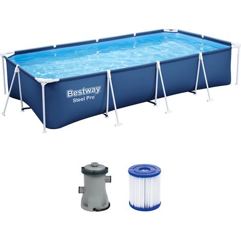 Steel Pro™ Frame Pool Set mit Filterpumpe 400 x 211 x 81 cm , dunkelblau, eckig (1/5)