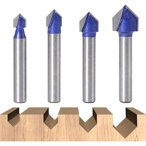 90 Degrés V-Slot Router Bits 1/4" Shank V-Cut Router Bits Set - 4 Pièces (1/5)