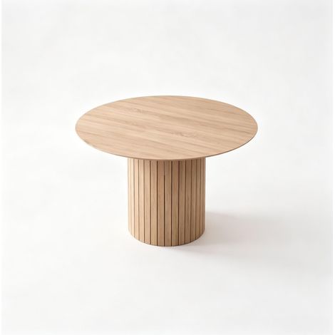 Mesa de comedor redonda de madera clara 120 cm x 76 cm para 4-6 personas (1/5)