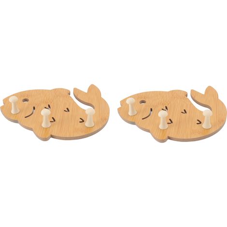 Lot de 2 crochets muraux en bois en forme de poisson, porte-serviettes et manteaux pour salle de bain (1/5)