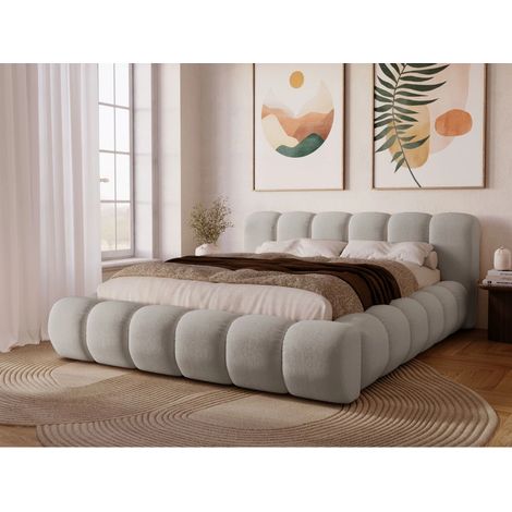 Lit rembourré avec rangement 120x200 velours gris clair Doria (1/5)